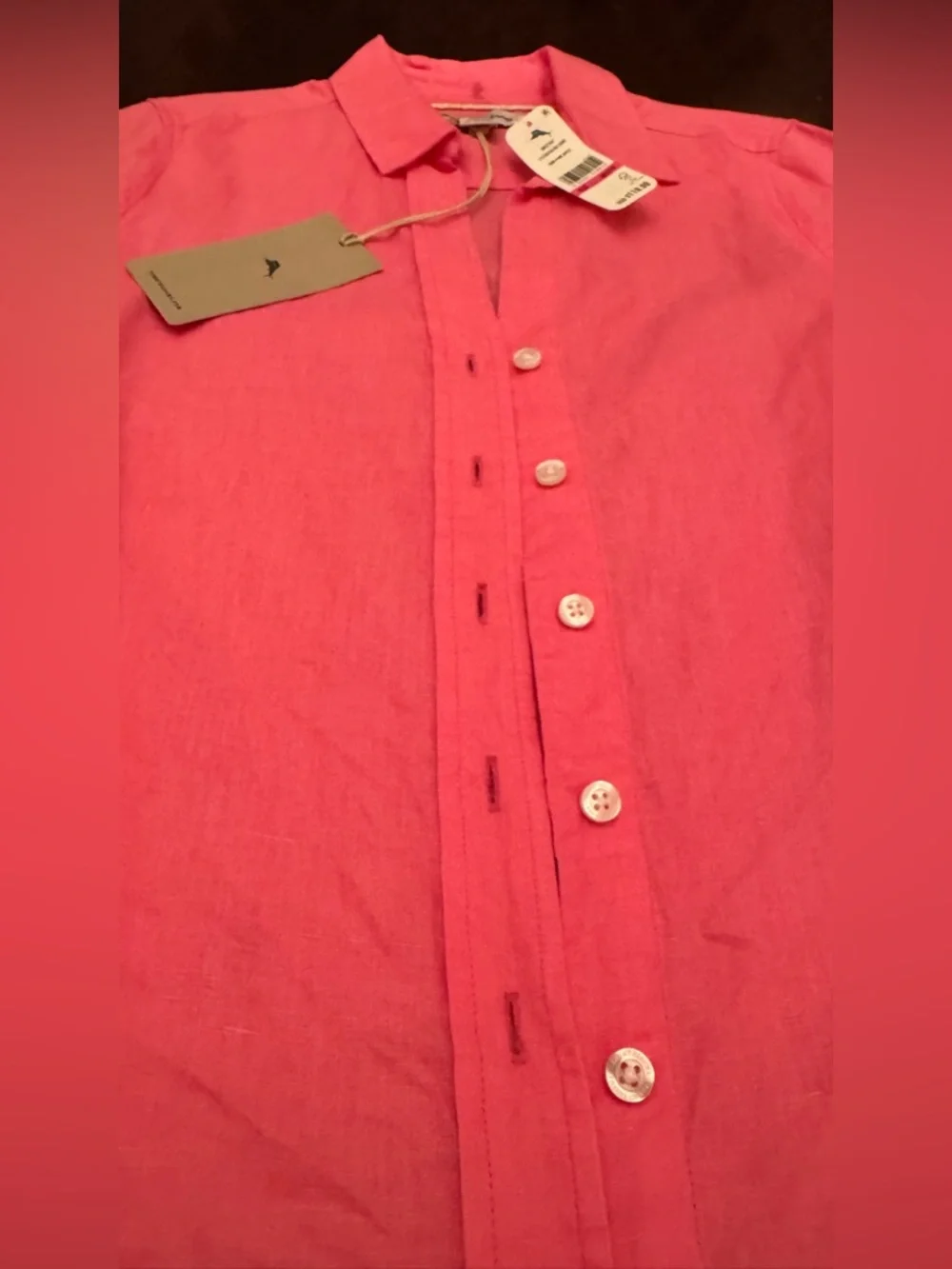 Tommy Bahama Pink Button-Front Linen Shirt - Picture 5 of 6